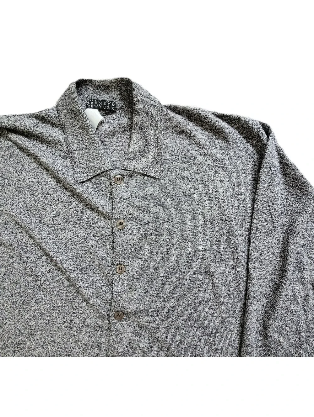 Barneys New York Men's Medium Gray Marled Knit Full Button Cardigan Sweater